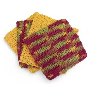 Handmade Crocheted Dishcloths Washcloths 100% Cotton 8" Gold and Autumn Ombre
